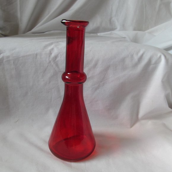 BLENKO ? BAMBOO  Red Glass Bottle Spout-Ring- #1 on bottom AMBERINA GLASS - Picture 1 of 16